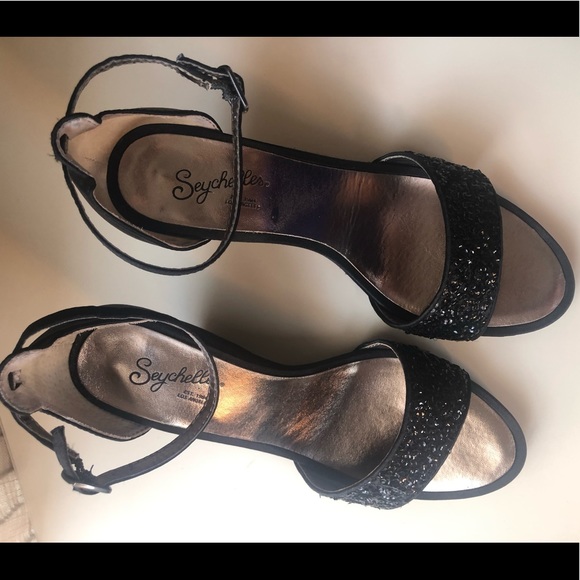 Seychelles Black Sequin Thyme Wedge Sandals - Picture 2 of 7